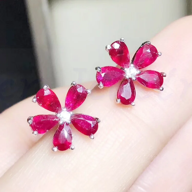 Real ruby stud earring Free shipping Natural original ruby 925 sterling
