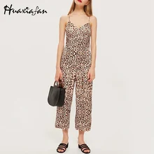 Huaxiafan Strap Jumpsuits For Women Vintage Leopard Print Ankle-Length Pants Backless Long Rompers Womens Overalls Female 2019