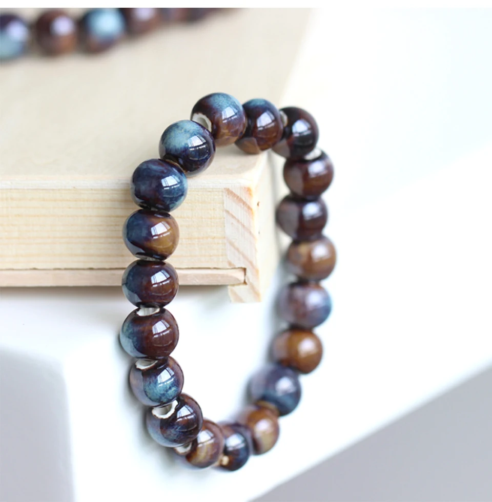 Women Lucky round bead Strand Bracelets Round Shape Handmade Ceramic Bangles Boho Style Beaded Bracelet Girls Birthday Gift (8)
