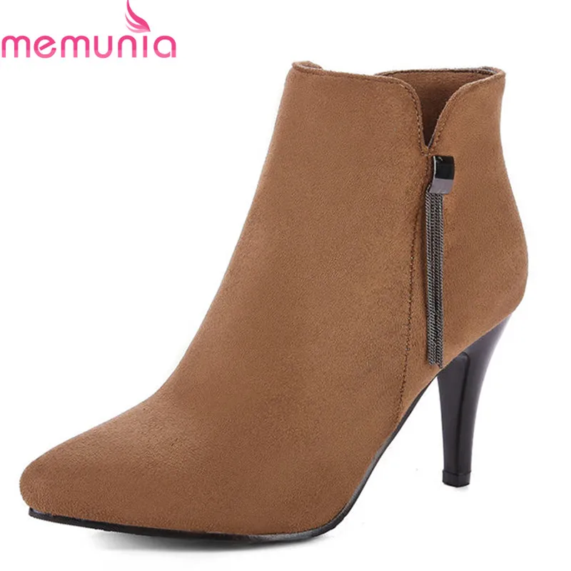 

MEMUNIA 2018 new arrival flock zipper fashion shoes woman pointed toe autumn winter ankle boots for women sexy high heels boots