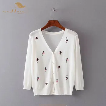 

SISHION Women Embroidery Cardigan Sweater Female One size QY0279 Summer And Autumn Women Short Style Knitted Cardigan Coat