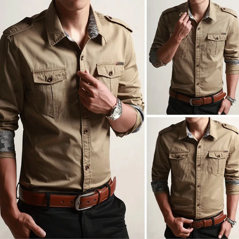 Summer Autumn Military Style Fashion Cargo Shirts Men Air Force One ...