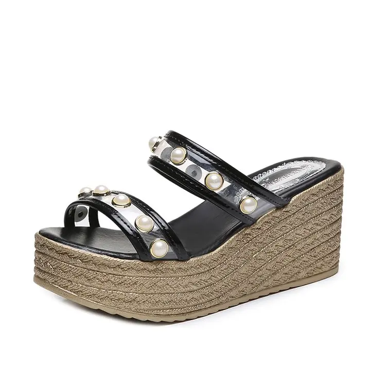 

Summer Women Slippers Slip On Shoes Open Toe Ladies Wedge Platform Slippers Comfortable 8CM High Heel Sandals Slides