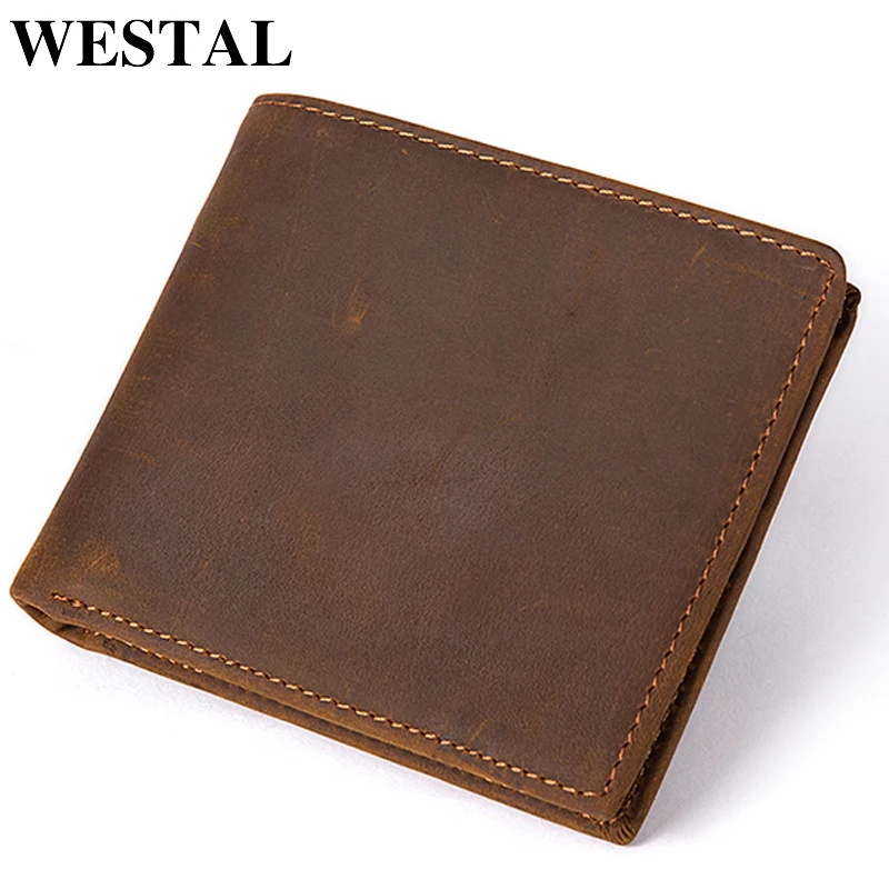 

WESTAL male wallet genuine leather men's wallet vintage bag Male credit card holder Genuine Leather Coin Purse for men 7127
