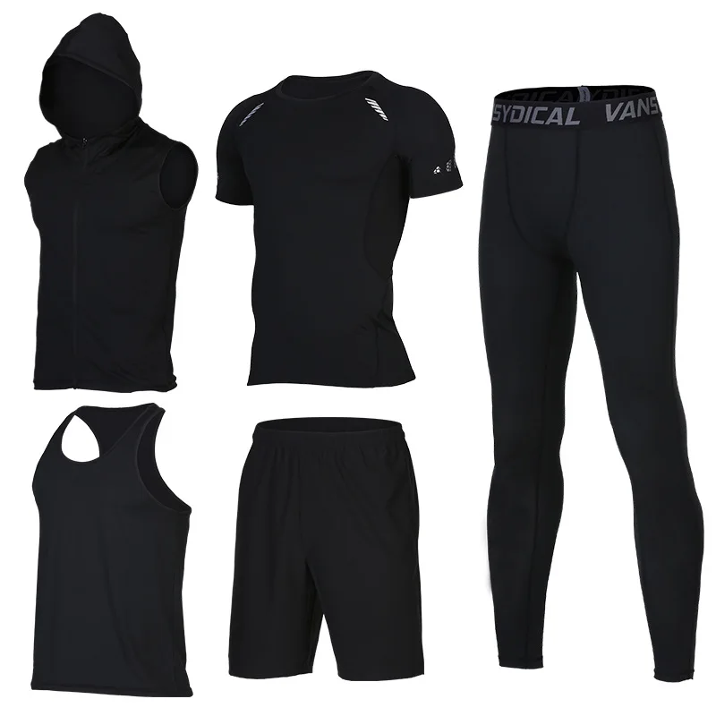 Быстросохнущие мужские спортивные костюмы для бега, 5 шт., компрессионное нижнее белье для баскетбола, комплекты для бега, спортивные костюмы, спортивные костюмы для бега, фитнеса