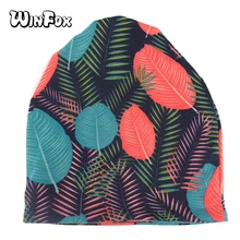Winfox модные Демисезонный берет шапки для Для женщин Для мужчин тонкий многоцветный узор листья хип-хоп Skullie шапочки Hat Женский капот