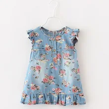 Imprimer robe pour fille Jean robes denim fleur vêtements pour enfants loisirs styles robe 2015 bébé D’été Marque