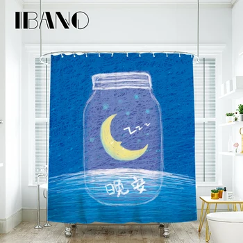 

IBANO Moon GOOD NIGHT Shower Curtain Waterproof Polyester Fabric Bath Curtain For The Bathroom With 12 pcs Plastic Hooks