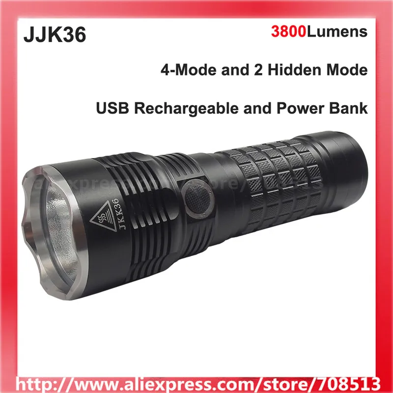 

JKK36 Cree XHP70.2/XM-L2 White/Neutral White/Warm White 3800 Lumens 6-Mode USB Torch with Power Bank LED Flashlight (3x18650)