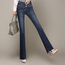 Для женщин плюс Размеры Flare Джинсы для женщин Высокая Талия Stretch Skinny Jean Винтаж расклешенных Брюки для девочек джинсовые Мотобрюки повседневные штаны
