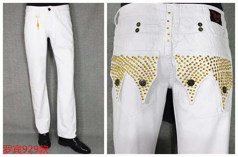 2016,new style robin jeans, European American fashion style, white robins jeans,yellow crystal