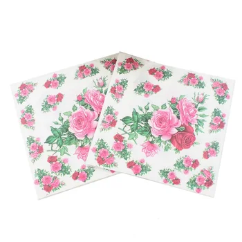 

20pcs/lot New Hot pink Table napkins paper tissue printed flower rose servilletas ecoupage wedding birthday party supplies