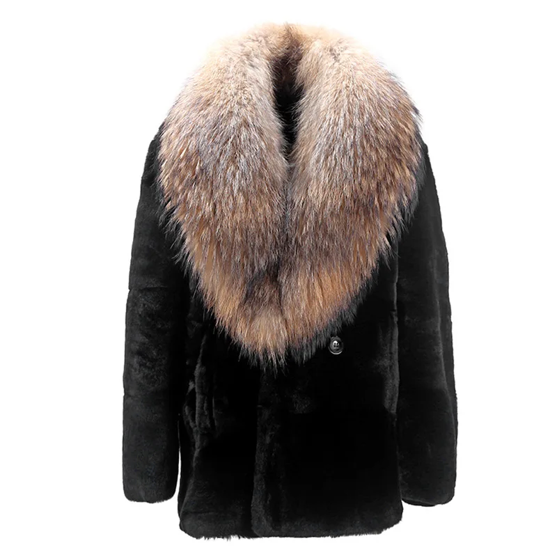 

2018 New Winter Fur Coat Imitation Water Coat Armor Coat Men's Fur Coat Imitation Raccoon Fur Collar jacket Size S-XXXL 4XL 5XL