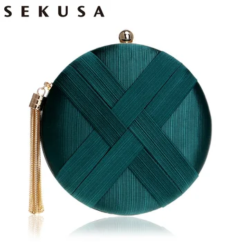 

Sekusa Fashion Women Bag Tassel Metal Small Day Clutch Purse Handbags Chain Shoulder Lady Evening Bags Phone Key Pocket Bags
