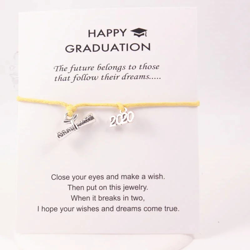 

Yellow Leather Rope Bracelets 2020 Certificate Diploma Dangle Charms Adjustable Wish Card Bracelets For Student Graduation Gift