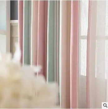 

New Arrival 2 Color Blue/ Pink striped Modern/ Mediterranean Curtains for Livingroom with Pattern tulle curtain for Bedroom