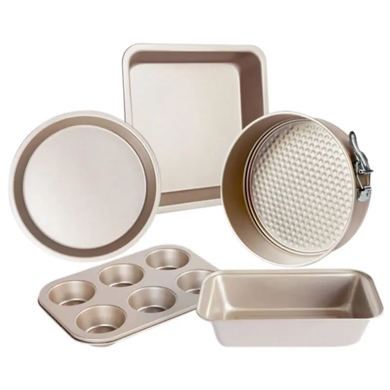 5PCS Non stick Gold Bakeware Tools Carbon Steel Cake Pan Baking Mold