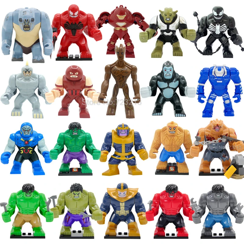 

Hot 7cm Super Hero Building Blocks Hulk Venom Bane Thanos Figure Darkseid Gorilla Grodd Mark 38 Igor Kids Cave Troll Action Toys