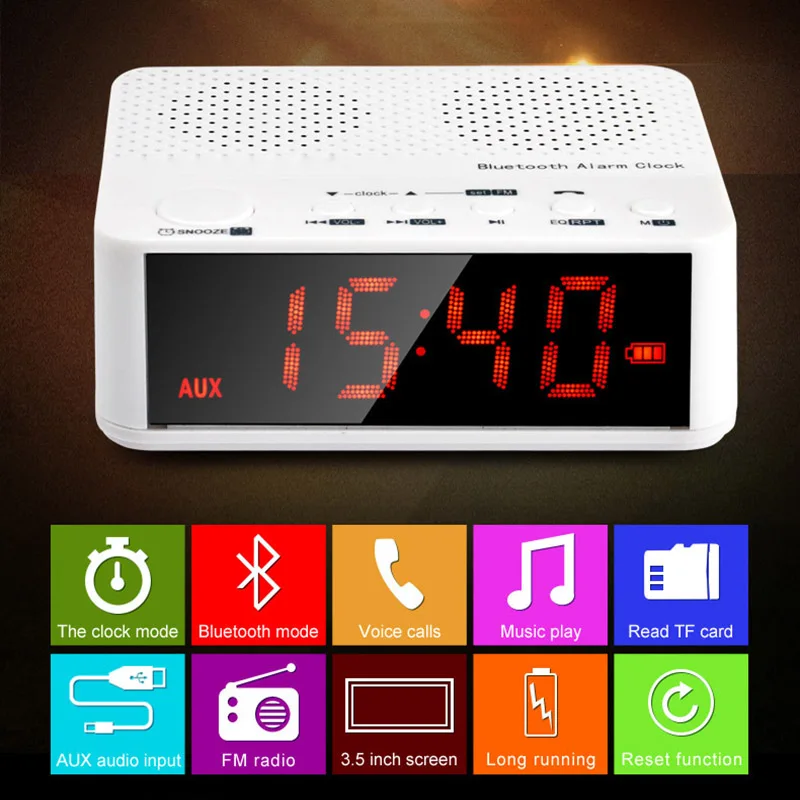 

Karabale FM Radio Wireless Bluetooth V2.1 Speaker with Desktop Alarm Clock LED Time Display TF Reader Hands Free AUX In
