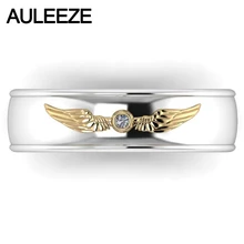 Emboss Winged Real Diamond Jewelry 10K Two-tone Yellow White Gold Rings For Men Wedding Band Natural Diamond Engagement Ring