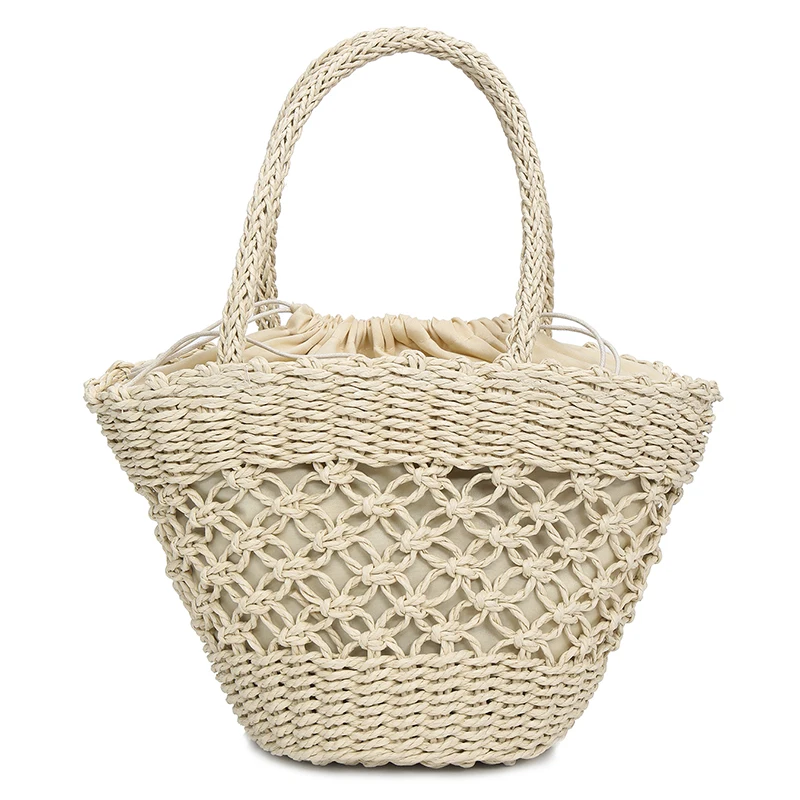 EaseHut Boho Женская сумочка Вязаная крючком соломенная плетеная сумка на шнурке из ротанга Выдалбливаемый пляжный отдых сплетенная вязаная большая сумка ручной работы - Цвет: Beige