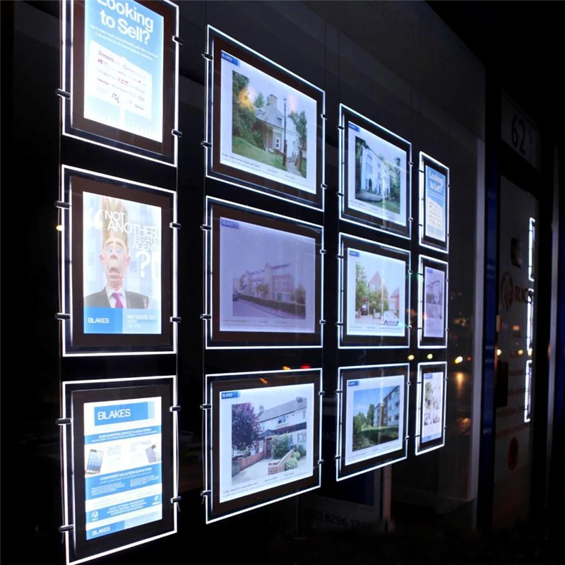 (9 Unit/Column) Mruiks A4 Single Sided Wall to Wall Suspended Estate Agents LED Displays,Led Window Property Displays