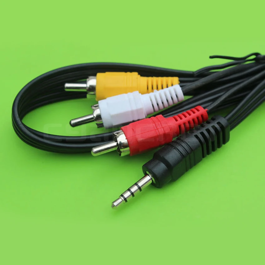 Фото AV-кабель с разъемом 3,5 мм на 3 RCA, аудио-видео кабель «штырь-штырь» для ТВ-приставки Android, динамика, телевизионного проектора, VCD, DVD, MP4 плеера №2