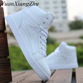 

Fashion Men Casual Shoes Black Lace-Up Casual Ankle Boots Hip-hop High Help Men Shoes 2018 New Comfortable Flat Adult Male Shoes