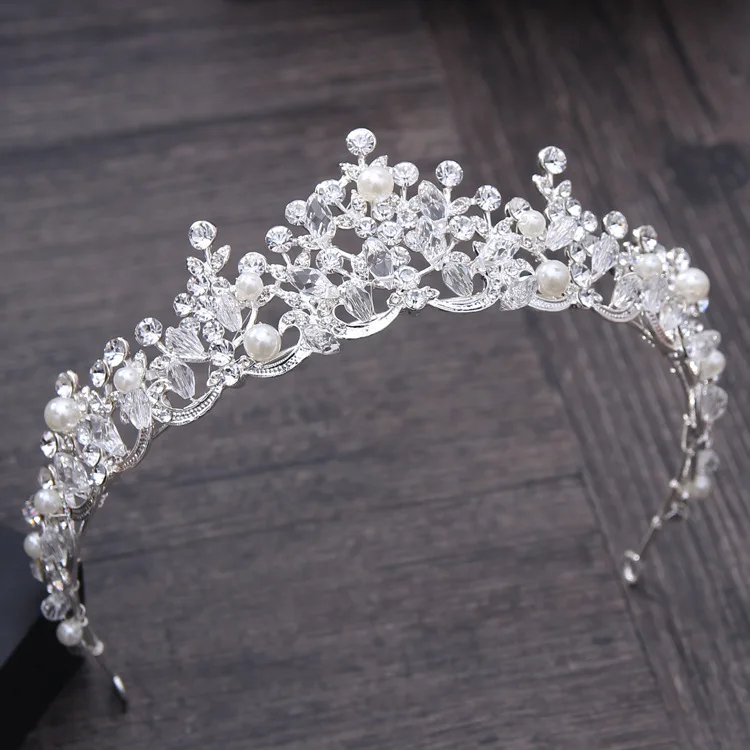 

Dower me Generous Silver Crystal Tiara Wedding Hair Jewelry Bridal Crown Accessories Pearl Women Hairband