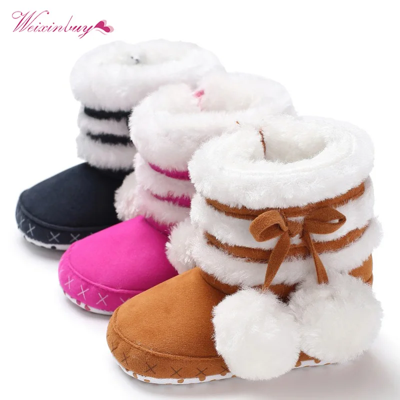 

Cute Baby Booties Leather Girl Winter Moccasins Bow knot Infant Boots Crochet/Knit Fleece Boots Toddler Wool Snow Crib Shoe