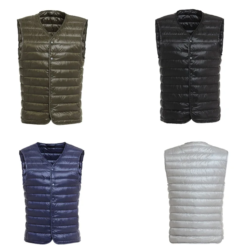 

2019 New Fashion Ultra Light Down Vest Men Spring Autumn Sleeveless Collarless Vest Male Casual Winter White Duck Down Waistcoat