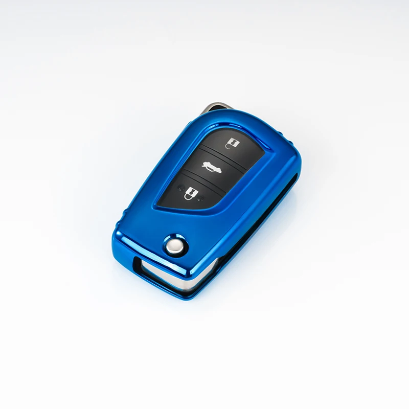 Прочный жесткий Модный мягкий ТПУ дистанционный Автомобильный держатель для ключей, полный Чехол для Toyota Hilux Revo Innova Rav4 Fortuner Crystal keyring - Название цвета: C-blue