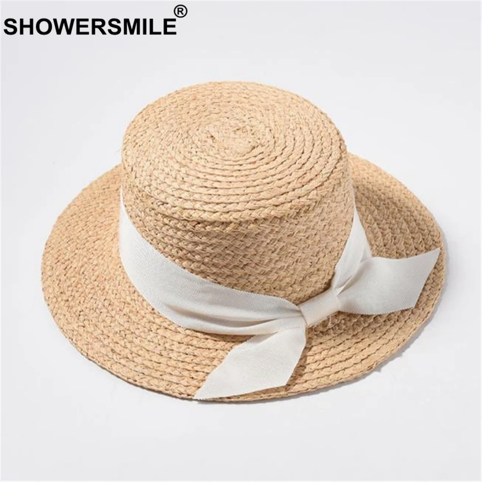 SHOWERSMILE шляпа от солнца для женщин, весна-лето, соломенная красная шляпа с бантом в виде кролика, женская шляпа от солнца в британском стиле ретро