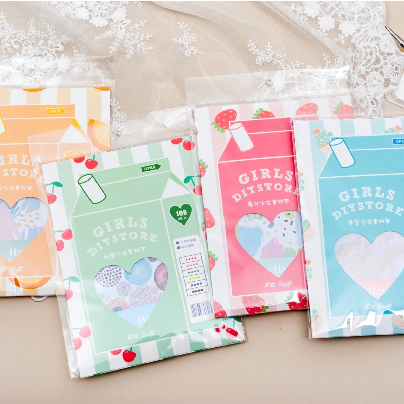 

handmade material big sticker bag 106pcs\ DIY multi-style cute retro fun stickers scrapbook student stationery office supplies