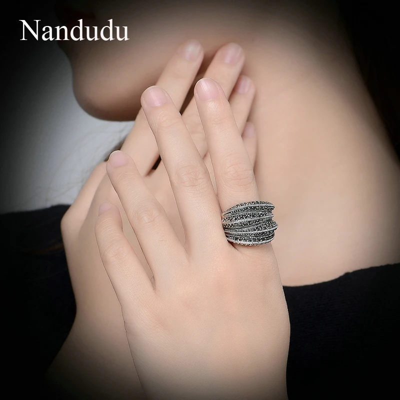 Nandudu высокое качество сверкающие два стиля черный камень марказита Винтажные Ювелирные наборы для женщин антикварные ретро массивные украшения