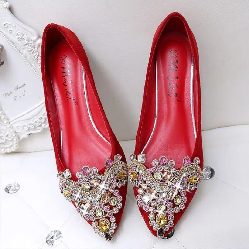 Large Size Female Flat Shoes 2019 New Rhinestone Red Shoes Spring And ...