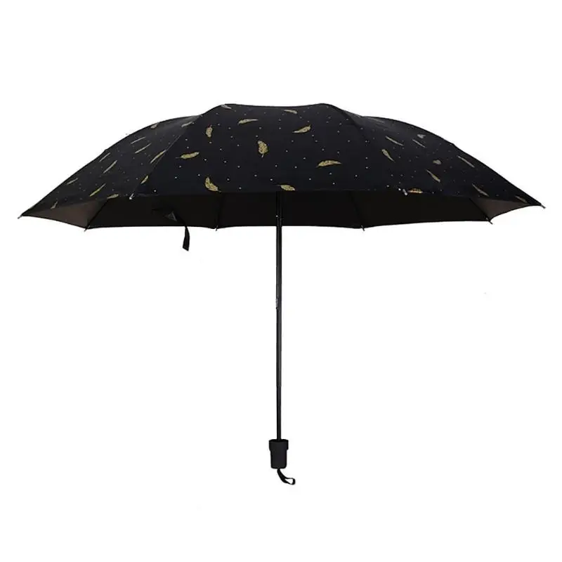 8 ребра простой узор перо три складные зонтик от Солнца Ветрозащитный зонтик