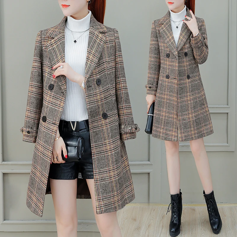 

Woolen coat female 2019 women's coat autumn and winter new slim thick fashion plaid windbreaker OL occupation coat Ms Wild