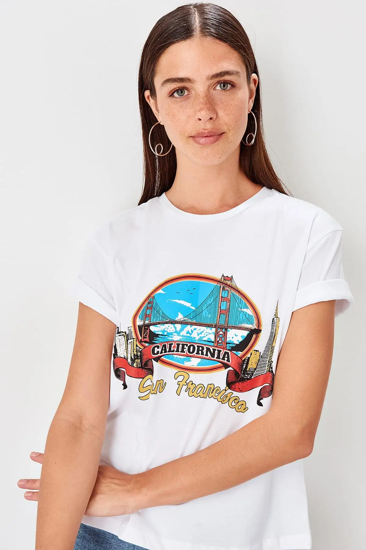 

Trendyol White Basic Printed Knitted T Shirt TWOSS19GS0052
