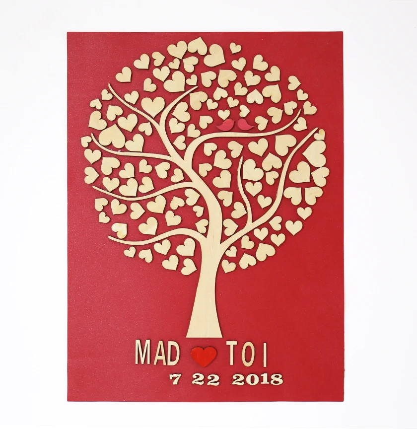 

Wooden Tree Wedding Guest Book personalized Wedding guestbook with 110 heart