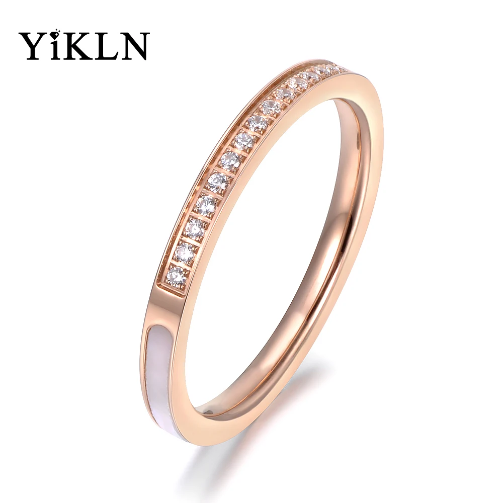 

YiKLN Stainless Steel Delicate Rings Pave Setting CZ Crystal Shell Surround Rose Gold Color Wedding Ring Women Gift YR18134
