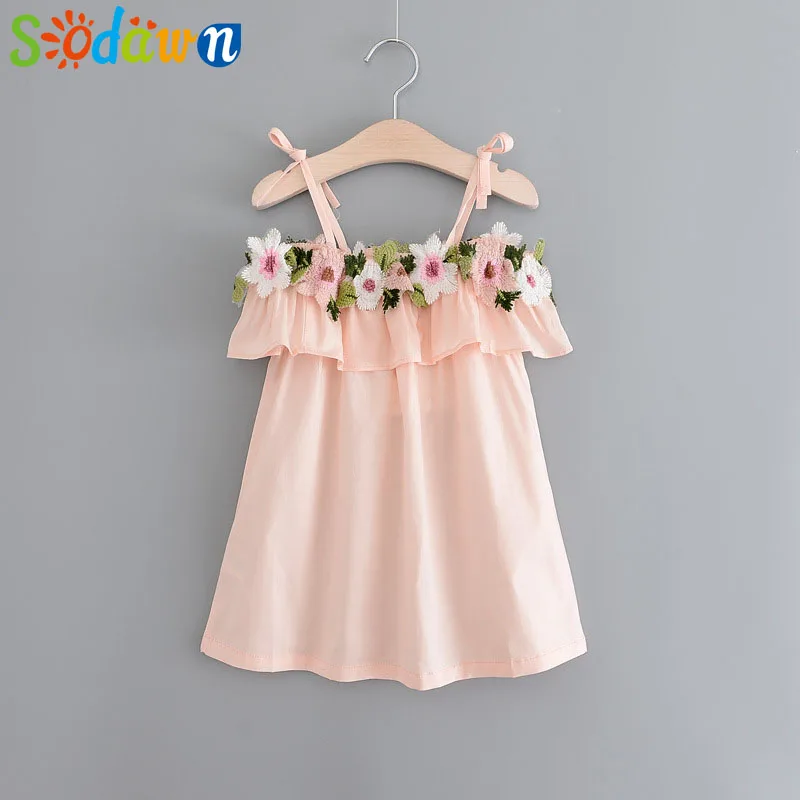 Sodawn/ г. Новая осенняя одежда для маленьких девочек модное Брендовое платье с вышивкой на плечах Топ, детская одежда мини-платье 3-7Y