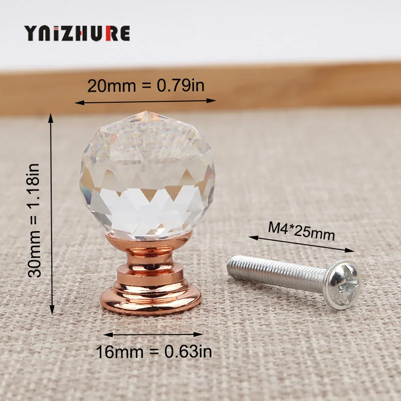 Rose YNIZHURE Brand Design 20mm Crystal Ball Glass Knobs Cupboard Drawer Pull Kitchen Cabinet Door Wardrobe Handles Hardware - Цвет: Rose