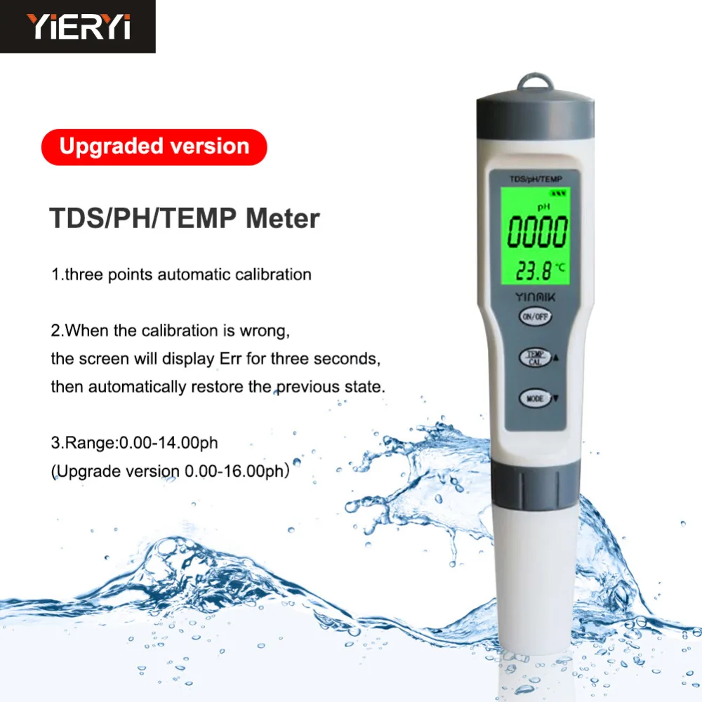 

New Portable 3-in-1 Hand-held Water Test Pen (TDS / PH&TEMP) Tester for Laboratories, Aquaculture, Swimming Pools, Aquariums