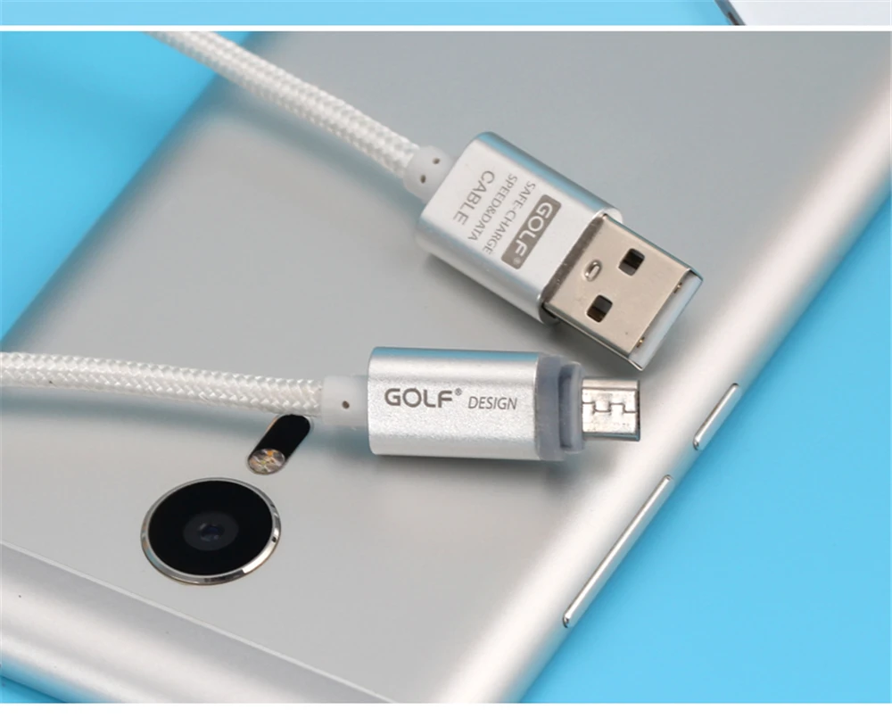 Golf 1 м металлический Плетеный умный светодиодный Micro USB кабель для синхронизации данных и быстрой зарядки для samsung S4 S6 S7 LG G3 G4 V10 Android кабели для зарядки