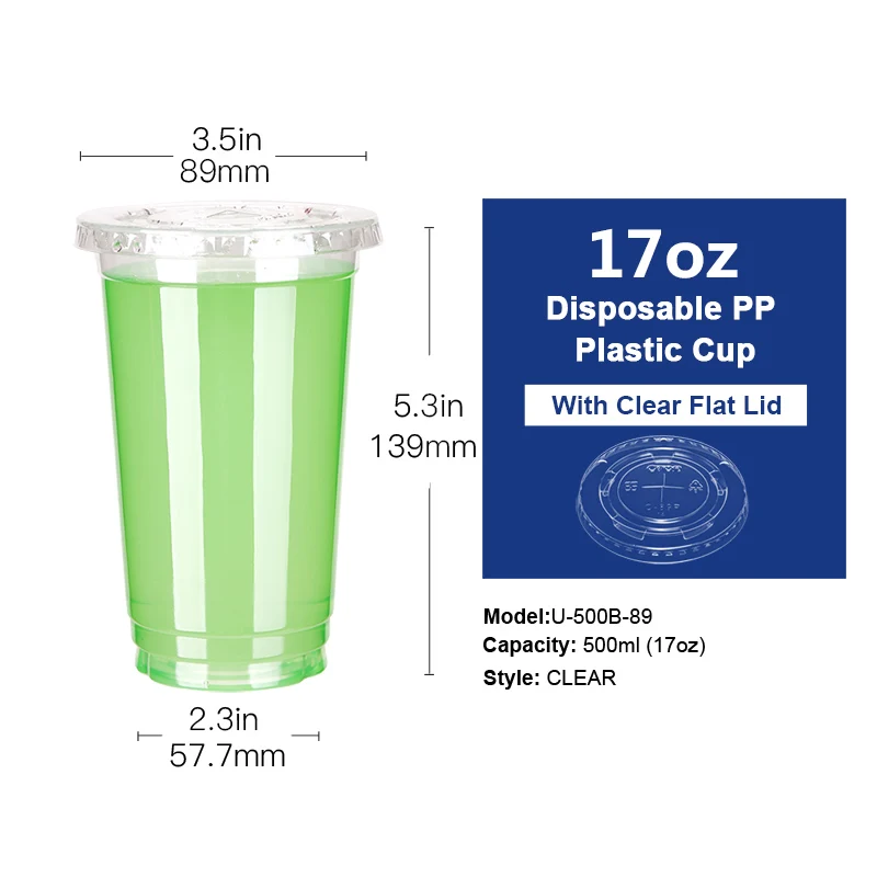 500ml-B Flat Lid OTOR 20 шт 17 унций 22 унций прозрачная одноразовая пластиковая чайная чашка кофейные чашки с крышками для ледяного кофе пузыря Boba смузи - Цвет: 500ml-B Flat Lid