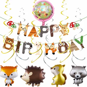 

16pcs Forest Animal Party Decorations Woodland Creatures Balloons Birthday Flag Fox Hedgehog Bear Foil Balloons Party Supplies