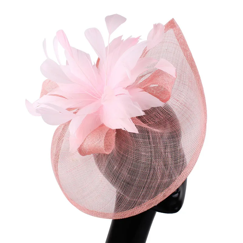

Sinamay fascinator hat with feather flower for women kentucky derby wedding party races 2019 NEW arrival 21 colours or pink