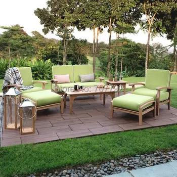

High end concise style patio sectional sofas fresh green teak wood lounge furniture sofa set
