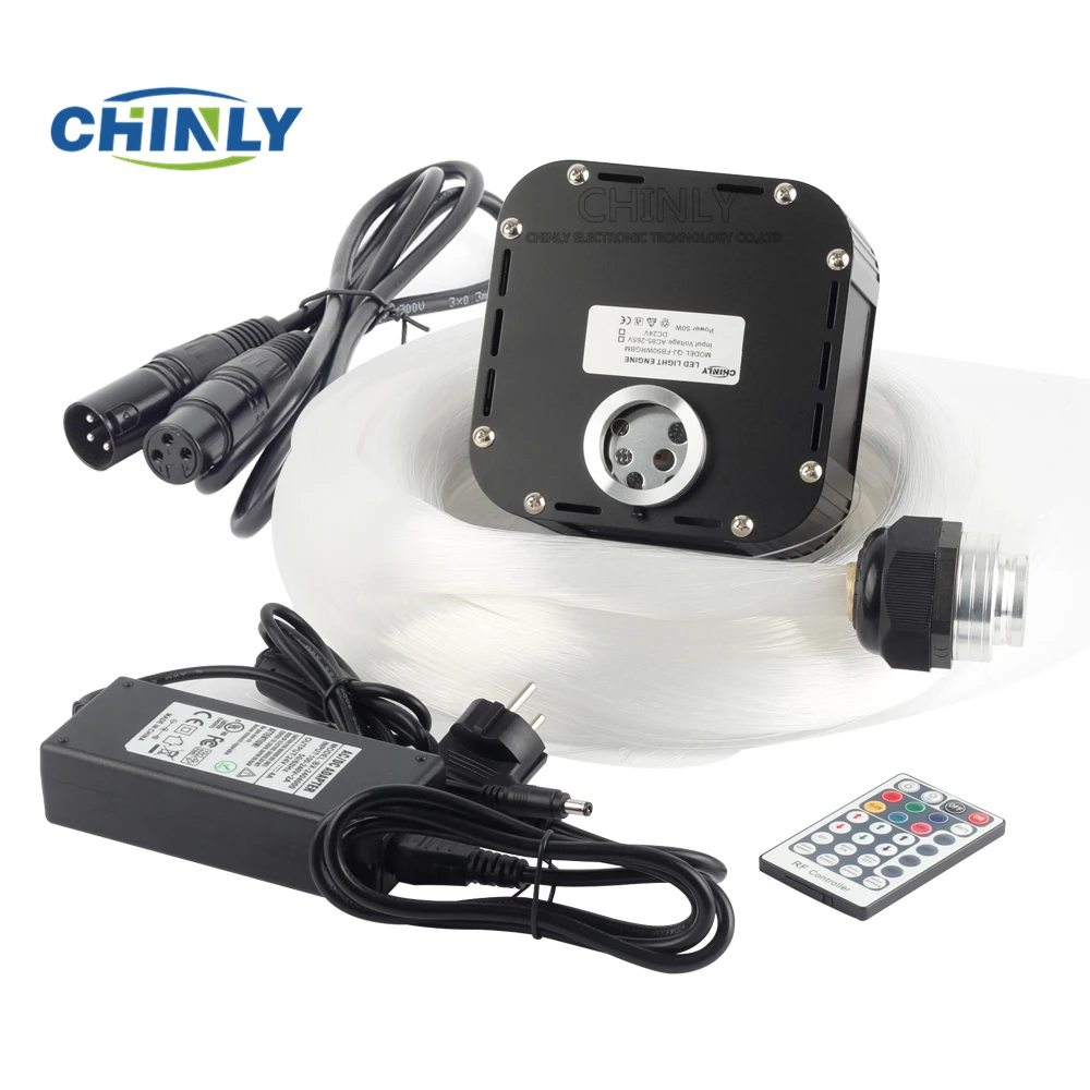 50W DMX512 Supported Twinkle RGBW Fiber Optic Lights Kit Ceiling Meteor Starry Sky Effect 400 to 835 stands 4-5m Optical Cable